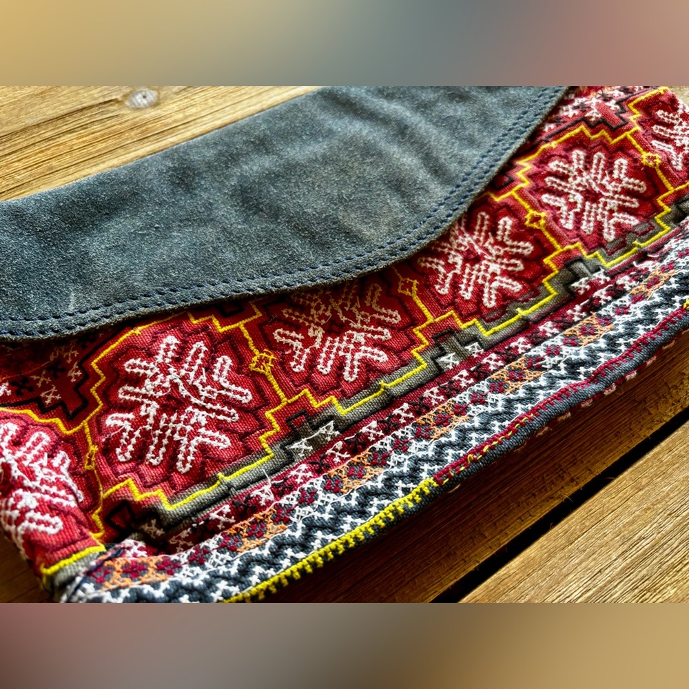 Lucky Brand Dark Gray Suede and Embroidered Clutch